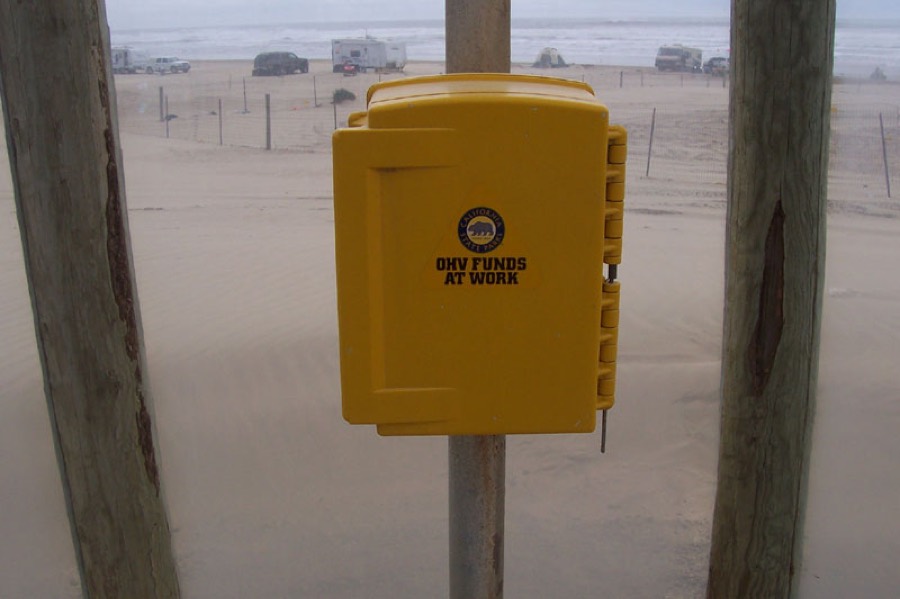 Yellow solar-powered emergency call box