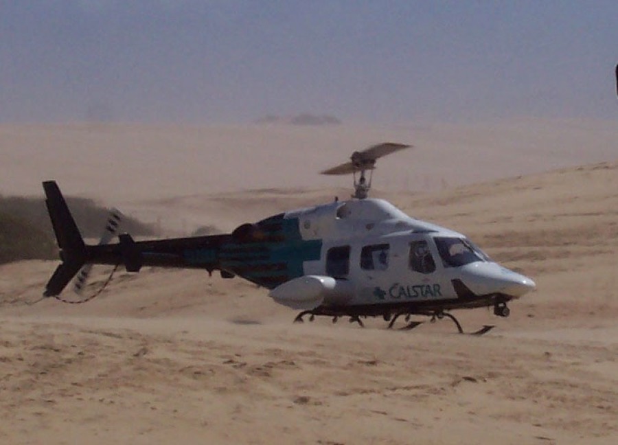 CALSTAR medical helicopter on the dunes