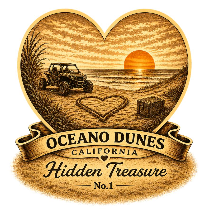 Hidden Treasure: a dune buggy, a heart drawn in the sand, and a treasure chest at sunset, Oceano Dunes California