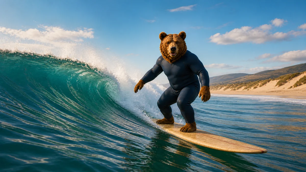 Oso surfing a Central Coast wave near Oceano in a navy wetsuit
